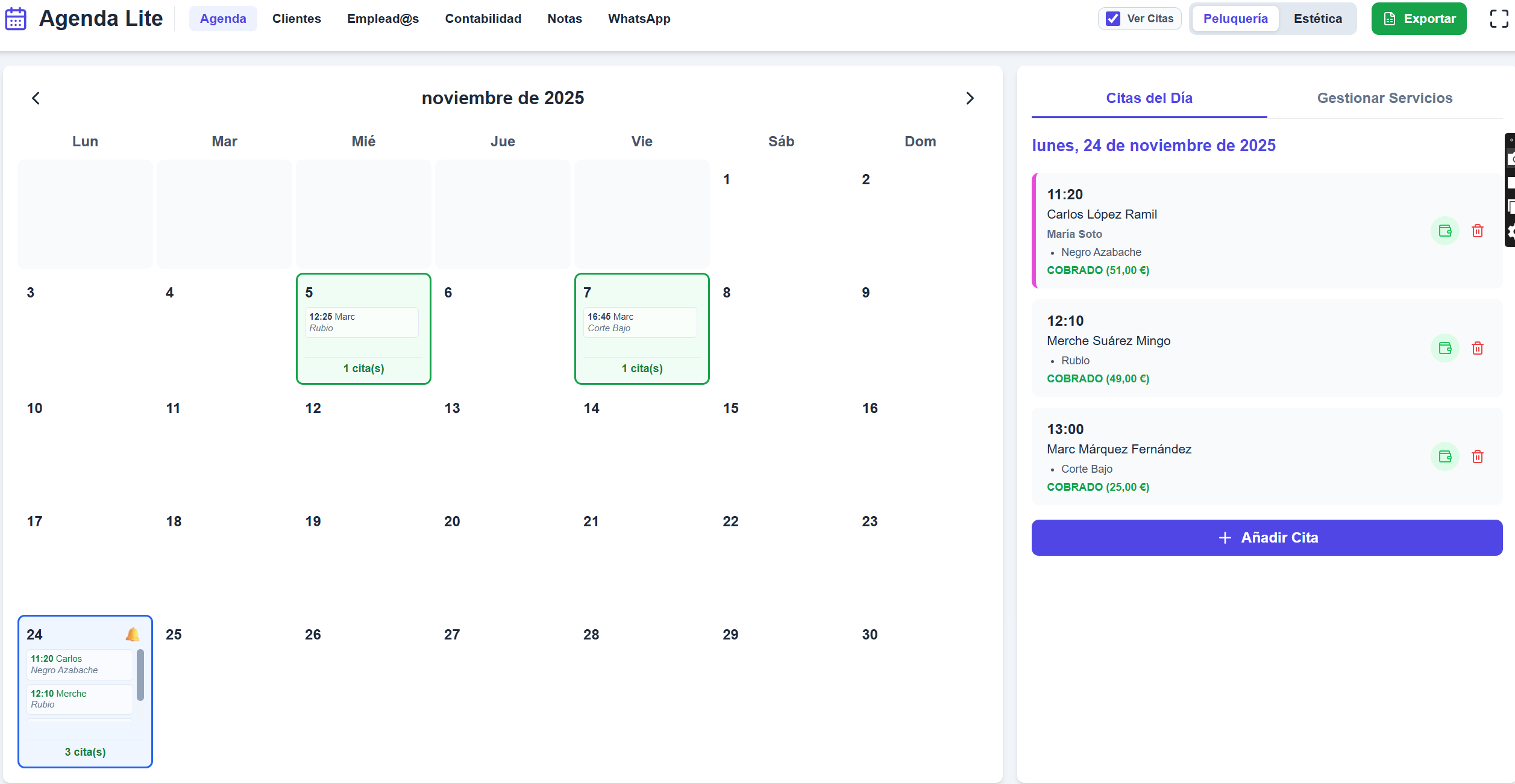 Captura de pantalla de la aplicación Agenda Lite