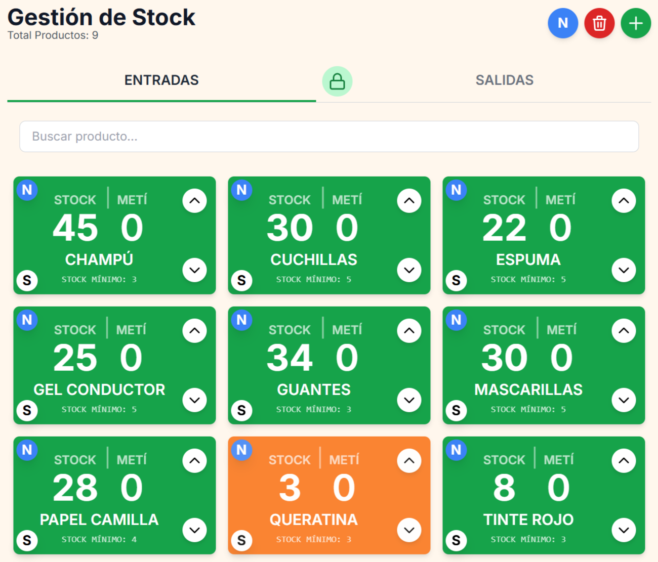 Captura de pantalla de la aplicación de Gestión de Stock