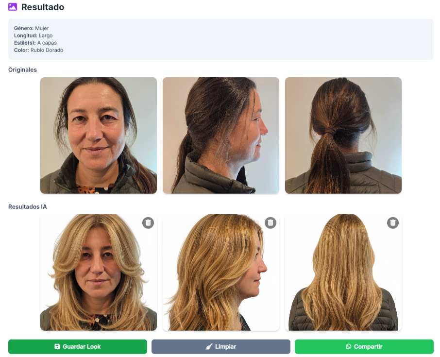Ejemplo de Estilista Virtual IA - Resultado Rubio Dorado A Capas