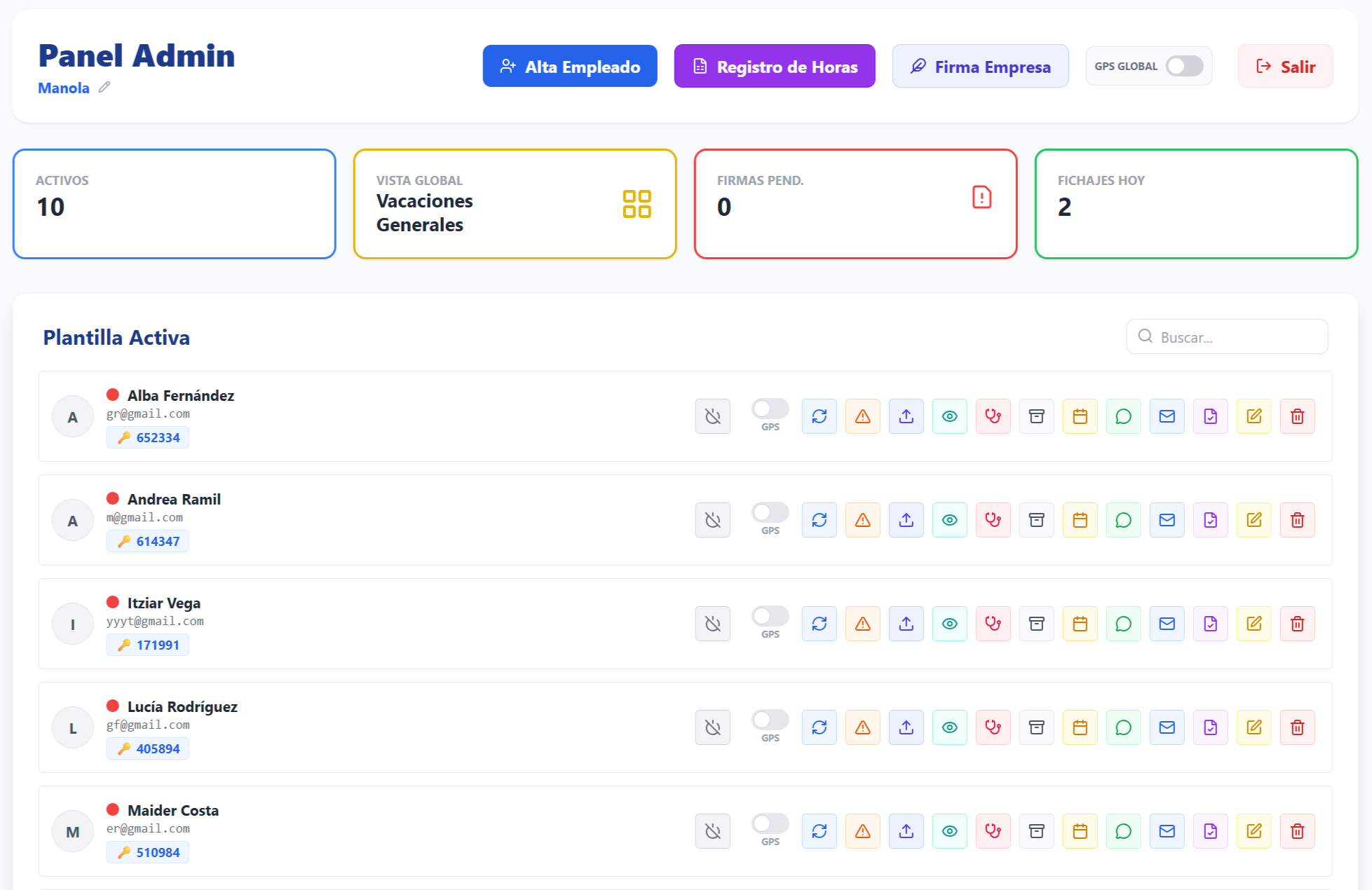 Captura de pantalla de la aplicación Registro Horario